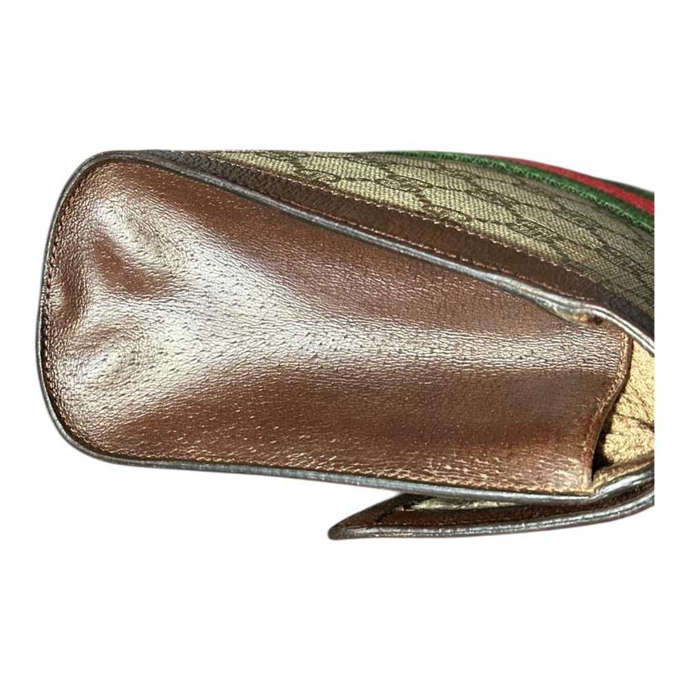 Authentic Gucci Vintage beige/brown GG Sherry Line green & red web Clutch bag - Picture 7 of 8